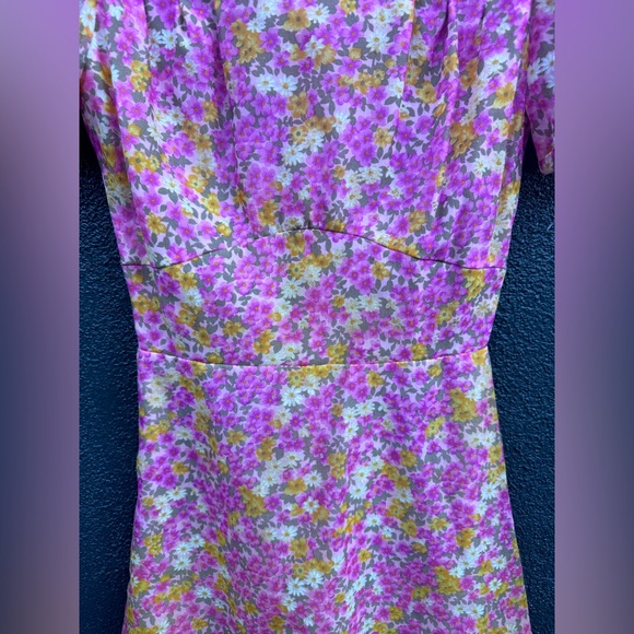 70s Vintage Pink Floral Chiffon Mini Dress XS - Picture 4 of 9